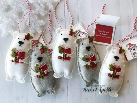 Handmade Holiday 2018 | Felt Bear Hugs Plush Ornaments + GIVEAWAY Ornament Tags, Felt Crafts Christmas, Felt Christmas Decorations, Bear Hugs, Felt Ornament, Christmas Felt, Felt Decorations, Felt Craft, Felt Christmas Ornaments