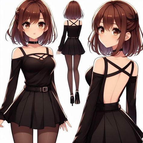 Anime Outfits Female Drawing, Cute Anime Outfits Female, Character Outfits Female Casual, Anime Outfits Female, Cute Anime Outfits, Disney Princess Artwork, Cute Short Dresses, Bunny Outfit, Black Dress Outfits