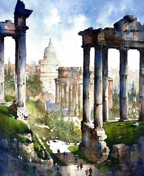 Thomas Schaller Thomas W Schaller, Thomas Schaller, Art Thomas, Inspirational Canvas Art, Roman Forum, Watercolor Architecture, Beach Watercolor, Architectural Sketch, Landscape Art Painting