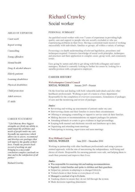 Social Worker Resume Template - This CV template gives you an idea of how to lay out your skills and experience if you're applying for a role as a Social Worker. Academic Cv, Teacher Cv Template, Teacher Cv, Work Resume, Cv Example, Resume Objective Statement, Resume Ideas, Curriculum Vitae Template, Admin Assistant