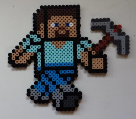 Week 2, Day 14, Minecraft, Steve, Perler Beads 365 Day Challenge. Lego 3d, Minecraft Beads, Easy Perler Bead Patterns, Perler Creations, Minecraft Steve, Hama Beads Minecraft, Pearl Beads Pattern, Hama Beads Design, Diy Perler Bead Crafts