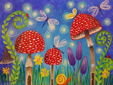 Free Acrylic Tutorial Mushrooms Fairy Garden Painting LIVE Step by Step Video by Angela Anderson on YouTube #fairygarden #mushrooms #acryliconcanvas #lovesummerart #painting #nature Garden Beginner, Mushrooms Fairy, Painting Step By Step, Mushroom Paint, Fairy Paintings, Acrylic Tutorials, Gravity Fall, Mushroom Fairy, Canvas Painting Tutorials