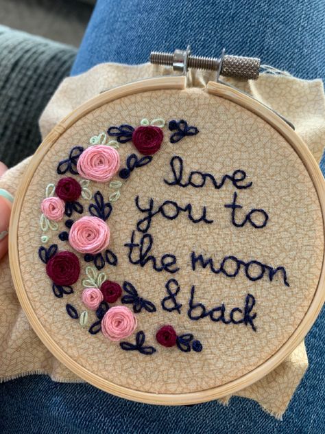 To The Moon And Back Embroidery, I Love You To The Moon And Back Embroidery, Love You To The Moon And Back Embroidery, Back Embroidery, You Doodle, Baby Shower Desserts, Hand Embroidery Tutorial, Embroidery Tutorial, To The Moon And Back