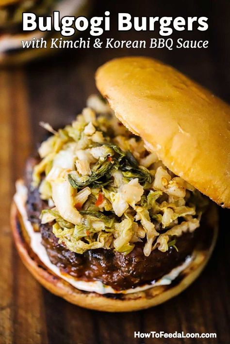 Korean Burger, Kimchi Burger, Easy Kimchi, Sliders Recipes, Bbq Sauce Ingredients, Korean Bbq Sauce, Roasted Tomato Basil Soup, Perfect Burger, Best Burger Recipe