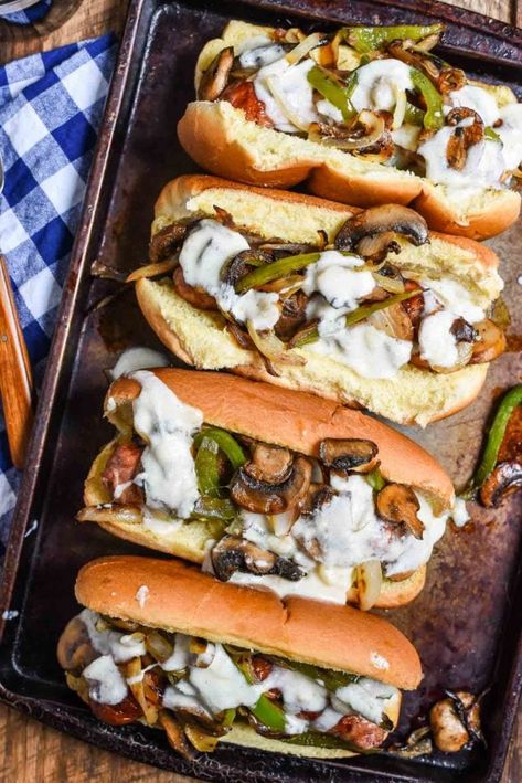 Philly Cheese Sandwich, Philly Sandwich, Brats Recipes, Bratwurst Recipes, Philly Cheese, Summer Meal, Hot Dog Recipes, Cookout Food, Cheese Sandwich