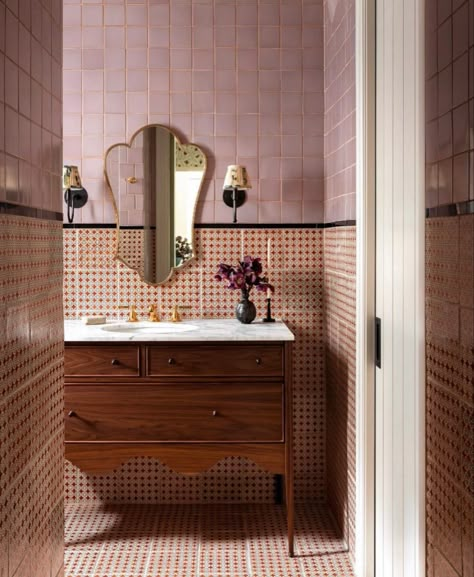 Heidi Caillier, Pink Tiles, Bathroom Trends, Pink Bathroom, Bathroom Renos, Bathroom Inspo, Bathroom Reno, Beautiful Bathrooms, Interior Design Firms