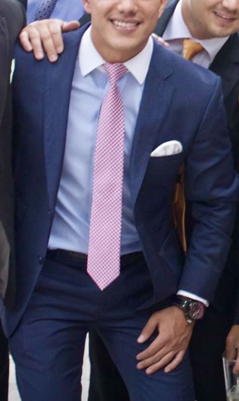 Blue suit, pink tie, awesome shirt_ Ties With Blue Suits, Tie With Blue Suit Men, Navy Blue Suit With Pink Tie, Navy Blue Suit Tie Combination, Tie For Blue Suit, Blue Suit With Blue Shirt, Blue Suit Men Outfit, Navy Suit Pink Shirt, Navy Suit Blue Shirt