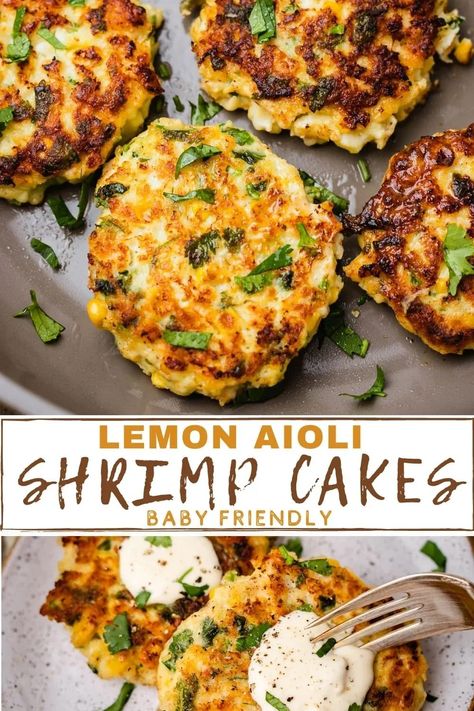 Easy Shrimp Cakes, Blw Dinner Recipes, Shrimp Nuggets, Shrimp Cake Recipe, Shrimp Benefits, Cakes With Lemon, Shrimp Fritters, Crab Sticks, Blw Recipes