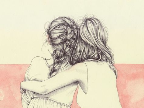 Henrietta Harris Hugging Drawing, Hug Illustration, Sisters Drawing, Whats Wallpaper, Friends Sketch, Friends Hugging, Best Friend Drawings, Bff Drawings, Drawings Of Friends