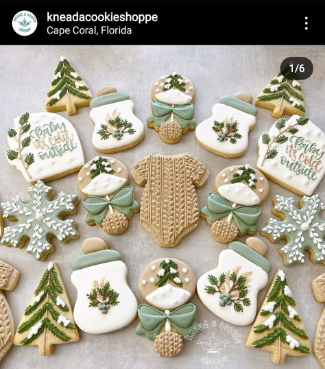 Winter Woodland Cupcakes, Woodland Baby Shower Cookies, Buttercream Cookies, Wreath Cookies, Amazing Cookies, Cutout Cookies, Cupcake Cake Designs, Winter Cookie, Green Baby Shower