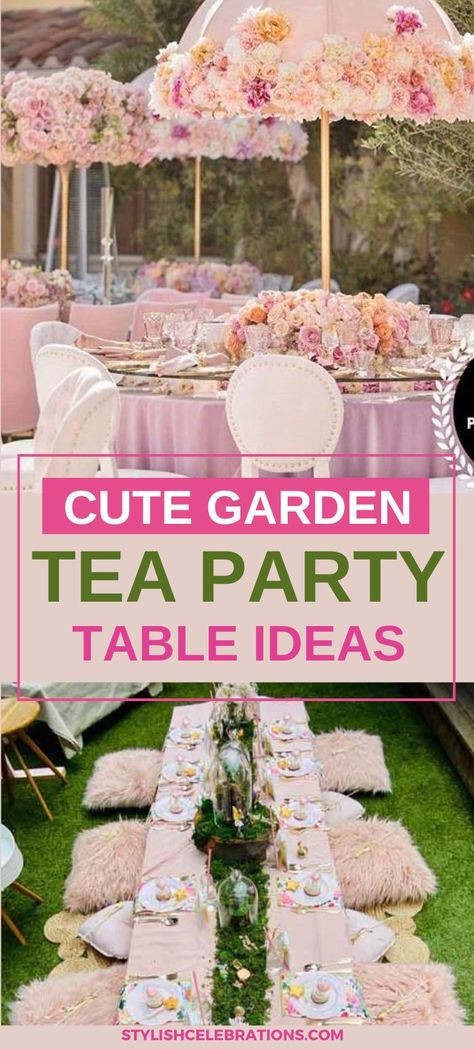 Cute Garden Tea Party Table Decoration Ideas Outdoor Tea Party Ideas For Adults, Tea Party Table Ideas, Tea Party Table Settings Ideas, Party Table Ideas, Tea Party Table Decorations, Tea Party Tablescape, Host A Tea Party, Ideas For The Garden, Butterfly Tea Party