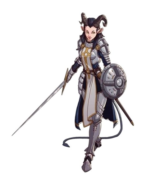 Female Tiefling Paladin Knight - Pathfinder PFRPG DND D&D 3.5 5th ed d20 fantasy Dnd Idea, Tiefling Paladin, Dnd Portraits, Fantasy Outfits, Fantasy Figures, Heroic Fantasy, Dungeons And Dragons Characters, Fantasy Armor, Fantasy Warrior