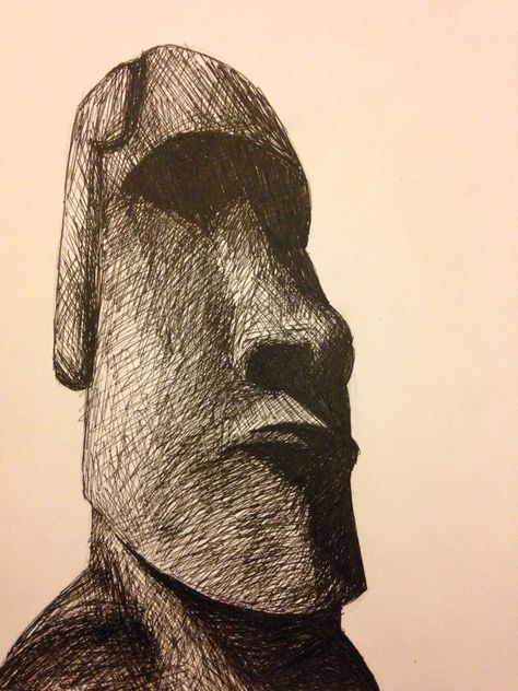 Easter Island stone head drawing Stone Head Tattoo, Moai Drawing, Turtle Island Drawing, Moai Statues Drawing, Easter Island Head Tattoo, Easter Island Statues Drawing, Easter Island Drawing, Moai Statues, Easter Island Heads