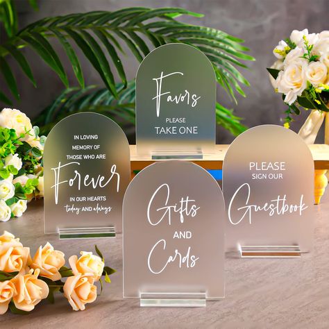 4 Pcs Acrylic Wedding Reception Signs with Wood Stand Clear Gifts and Cards Sign Holder Please Our Guestbook 5 x 7 Inch Rustic Calligraphy for Ceremony (Arch) Reception Arch, Wedding Welcome Table, Beach Wedding Centerpieces, Sign For Wedding, Simple Wedding Centerpieces, Wedding Reception Signs, Wooden Wedding Signs, Elegant Wedding Reception, Reception Signs