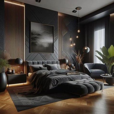 Black Bedroom Wood Accents, Sims House Inspiration, Bedrooms Inspiration, Luxury Bedroom Design, Home Refresh, Luxury Bedroom Master, Black Bedroom, Inspiration Aesthetic, Bedroom Master