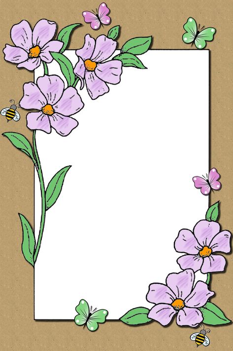 Flower Borders Drawing, Floral Designs For Project, Boarder Designs Frames, Floral Border Design For Project, Image Frame Design, Border Flower Designs Drawing, Flower Border Design Drawing, Floral Design Drawing Border, Paper Border Designs For Projects