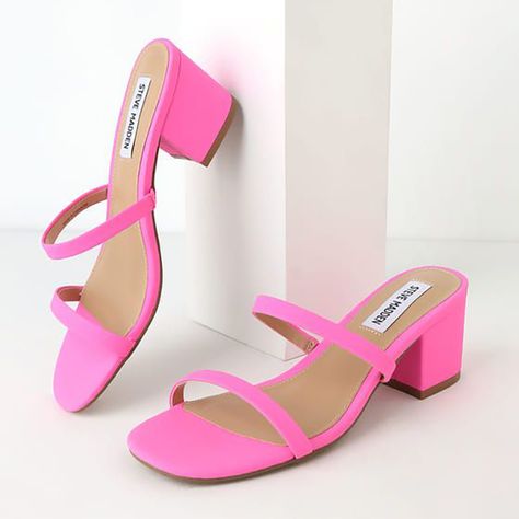 Bright Heels, Pink Block Heels, Hot Pink Shirt, Spring Heels, Snake Heels, Hot Pink Heels, Mules Sandals, Shoes Hack, Rose Shoes