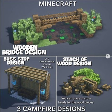 Minecraft Campfire Bridge, Campfire Minecraft, Amazing Minecraft Builds, Minecraft Room Designs, Minecraft Recipes, Minecraft Interior, Minecraft Interior Design, Nice Designs, Bangunan Minecraft