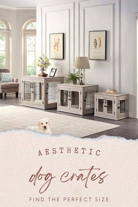 Elevate your pet's living space with our Durable Dog Crate, perfect for small to medium-sized trained dogs! 🐾 Built with high-quality metal wire bars for stability and longevity. Multi-functional design serves as a stylish side table or nightstand, blending seamlessly into any room. 🏡 Wide top provides extra storage space, holding up to 150lbs. Affiliate link.#PetCrate #DogFurniture #homedecorlivingroom #dogcratefurniture #dogcare #homedecortips Dog Crate Furniture Ideas, Large Dog Crate Ideas Indoor, Dog Crates In Living Room, Aesthetic Dog Crate, Large Dog Crate Ideas, Dog Living Room, Dog House Indoor, Dog Crate End Table, Furniture Style Dog Crate