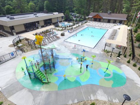 Lake George RV Park Splash Pad. Image Credit: Martin Aquatic Water Park Ideas, Backyard Water Parks, Zero Entry Pool, Water Playground, Splash Park, Underwater Theme, Resort Pools, Splash Pad, Rv Park