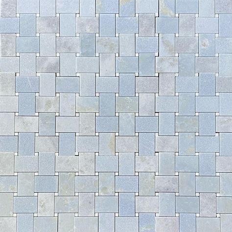 Seven Seas Celeste Mega 11" x 11" Marble Basketweave Mosaic Wall & Floor Tile | Perigold Blue Herringbone Shower Tile, Basketweave Tile, Marble Basketweave, Stone Mosaic Wall, Basket Weave Tile, Blue Mosaic Tile, Penny Round Mosaic, Muted Colour, Kitchen Backsplash Designs