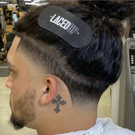 Haircut For Men Long Hair Undercut, Low Taper Undercut, Taper Fade Long Curly Hair, Long Hair Taper, Man Bun Curly Hair, Mens Long Hair Undercut, Low Fade Curly Hair, Taper Fade Long Hair, Long Hair Fade