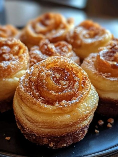 🧑‍🍳 Hommey Dishes 🥘🍳 | Golden Cruffins: Flaky, Buttery Pastry Swirls 🥐✨ | Facebook Pastry Swirls, Cruffin Recipe, Cinnamon Sugar, Pastry, Cinnamon, Muffins, Baking