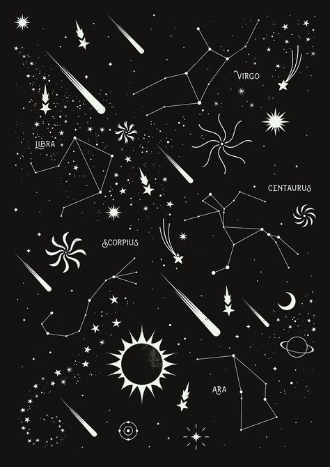 / eclipse / carly watts / art and illustration / Constellations Aesthetic, Carly Watts, Virgo Constellation Tattoo, Constellation Art, Space Drawings, Space Illustration, Wallpaper Dekstop, Galaxy Painting, Galaxy Art