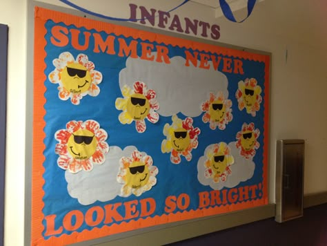 Infant Summer Bulletin Board June Bulletin Boards, June Bulletin Board Ideas, June Bulletin Board, Summer Bulletin Board Ideas, August Bulletin Boards, Infant Projects, Preschool Bulletin Board Ideas, Daycare Bulletin Boards, Toddler Bulletin Boards