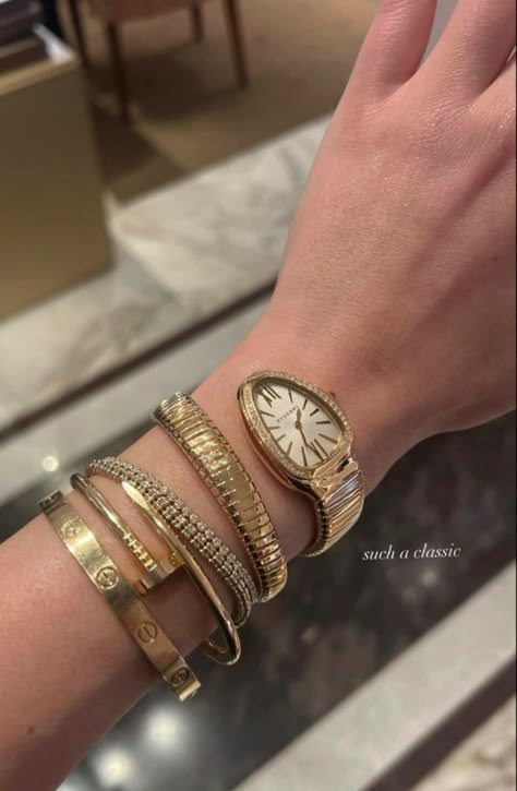 Stacked Watches, Watch Stacked With Bracelets, Watch Bracelet Stack, Watch Stack, Gold Girl, Luxe Jewelry, Jewelry Accessories Ideas, Designer Watches, Dope Jewelry