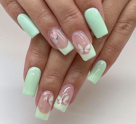 Mint Green Nail Designs, Mint Green Nails, Mint Nails, Green Acrylic Nails, Green Nail Art, Green Nail Designs, Prom 2024, Green Nail, Short Acrylic Nails Designs