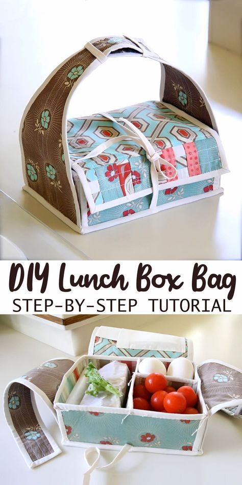 Bento Bag ~ Lunch Bag Tutorial & Pattern Lunch Box Pattern, Lunch Bag Tutorials, Diy Lunchbox, Bento Lunch Bag, Diy Pouch Tutorial, Puff Quilt Tutorial, Box Bag Tutorial, Bag Free Pattern, Fabric Basket Tutorial