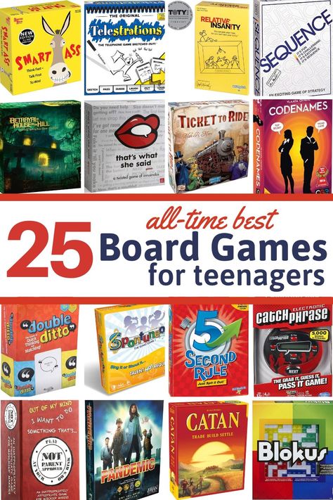 Board games have made a HUGE comeback! Our kids might not be playing Chutes and Ladders like they did when they were five, but there’s a whole new slew of board games on the market that are giving teenagers, college kids, and families a reason to revisit an old favorite pastime. Here's the BEST board games according to teens and college kids! #bored #boardgames #parentingteenagers #parentingteens #boardgamesforadults Games For Teenagers, Pnp Games, Homeschool Games, Best Family Board Games, Best Board Games, Bored Games, Gorgeous Images, College Games, Indoor Games For Kids