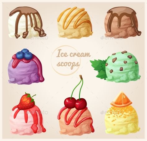 Set of Cartoon Ice Cream Scoop Icons Cream Icons, Cartoon Ice Cream, Ice Cream Cartoon, Ice Cream Menu, Ice Cream Illustration, Food Sketch, Ice Cream Scoops, Cute Food Art, Ice Cream Flavors