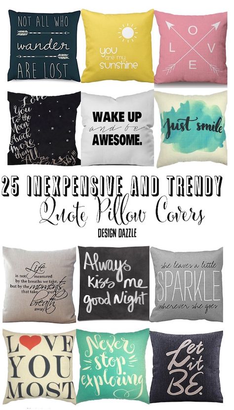 Pillows are the perfect way to freshen up your room without having to spend a lot of money. All 25 of these quote pillow covers are under $20! | Design Dazzle Shared Bedroom Ideas, Quote Pillow, Creative Pillows, Shared Kids Room, Modern Kids Bedroom, Pillow Inspiration, Girls Room Ideas, Glam Christmas, Bantal Sofa