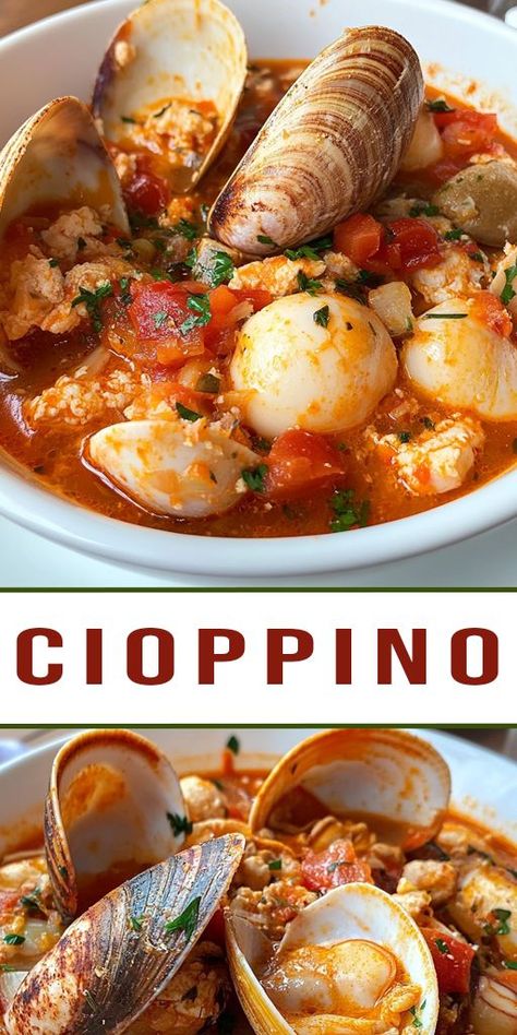 Indulge in this mouthwatering Cioppino recipe, a classic Italian-American seafood stew loaded with fresh seafood like shrimp, clams, mussels, and fish in a rich tomato and wine broth. Perfect for seafood lovers and easy to make for an impressive dinner! 🍤🍅 Click to get the recipe, and don’t forget to save this Pin for future cooking inspiration. You’ll want this Cioppino on repeat! 😋 #Cioppino #SeafoodStew #ItalianRecipes #DinnerIdeas #EasyRecipes #SeafoodLovers #CookingInspo Cioppino Recipe Easy, Vegetarian Lasagna Soup, Seafood Cioppino, Cioppino Recipe, Seafood Soup Recipes, Lasagna Soup Recipe, Veggie Lasagna, Soups And Chowders, Impressive Dinner