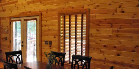 KNOTTY PINE PANELING 1X6 TONGUE & GROOVE CLEAR FINISH GEORGIA CABIN Car Siding Walls, Hunting Cabin Ideas, Wood Interior Walls, Knotty Pine Paneling, Pine Paneling, Knotty Pine Walls, Modern Wood Kitchen, Tongue And Groove Walls, Framing Construction