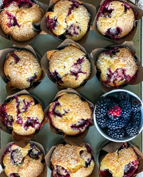 Blackberry Muffins Easy, Blackberry Muffin Recipe, Blackberry Muffins, Prune Recipes, Blackberry Muffin, Cornmeal Muffins, Pulp Recipe, Drop Scones, Fruit Muffins