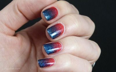 Red Blue And Silver Nails, Red And Blue Ombre Nails, Blue And Red Nails, Red Ombre Nails, Blue And Silver Nails, Blue Ombre Nails, Teal Ombre, Picture Polish, Red Ombre