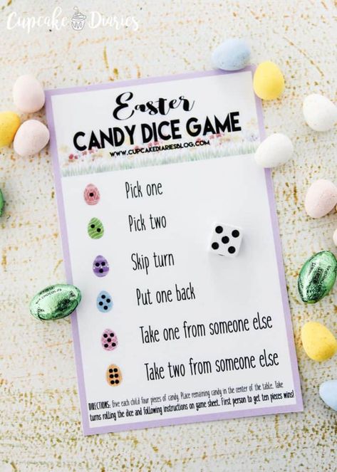 Easter Candy Dice Game Easter Party Activities, Candy Dice Game, Easter Bingo, Easter Puzzles, Easter Games For Kids, Easter Party Games, Egg Game, Adult Easter, Easter Activities For Kids