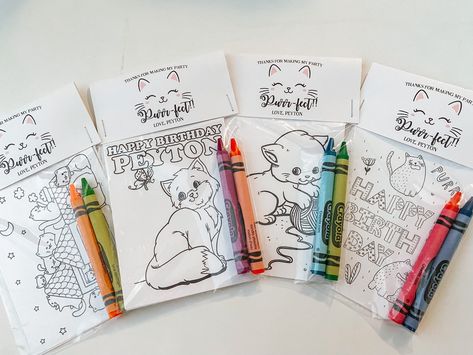 Kitty Party Favors Cat Pawty Party Favor Mini Coloring Sheets - Etsy Australia Cat Birthday Party Favors, Kitten Birthday Party Ideas, Cat Party Games, Kitty Party Favors, Kitten Party Favors, Cat Themed Party, Mini Coloring Pages, Aristocats Party, Cat Party Favors