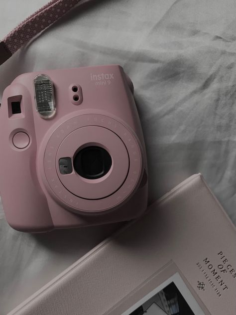 pastel pink film camera instax mini 9 with a mini polaroid memory book Pink Polaroid Aesthetic, Pink Polaroid Camera Aesthetic, Polaroid Vision Board, Pink Camera Aesthetic, Pink Polaroid, Polaroid Camera Aesthetic, Instax Aesthetic, Pink Polaroid Camera, Instax Mini 9