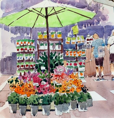 Voyage Sketchbook, Shari Blaukopf, Amsterdam Flower Market, Amsterdam Tulips, Watercolor Scenery, Tulip Season, Travel Sketchbook, Nature Sketch, The Sketchbook