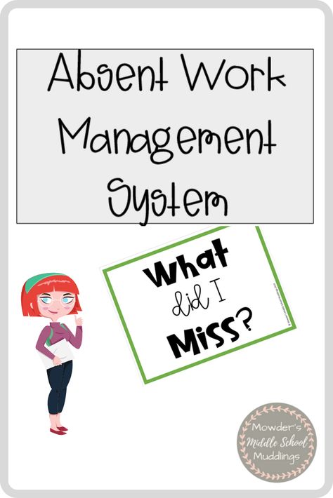 If you are struggling to keep up with dates that students were absent and what work the need to make up, this absent work management system is just what you need! The "What did I miss?" system is perfect for middle and high school students. It encourages students to take ownership by providing them a means to find out what the class worked on while they were absent, without you hearing the dreaded question..."Did I miss anything when I was gone?" Absent Student System, Absent Work Organization Middle School, Absent Work, Middle School Classroom Management, Missing Work, Absent Students, Struggling Students, Teacher Planning, First Day Of School Activities