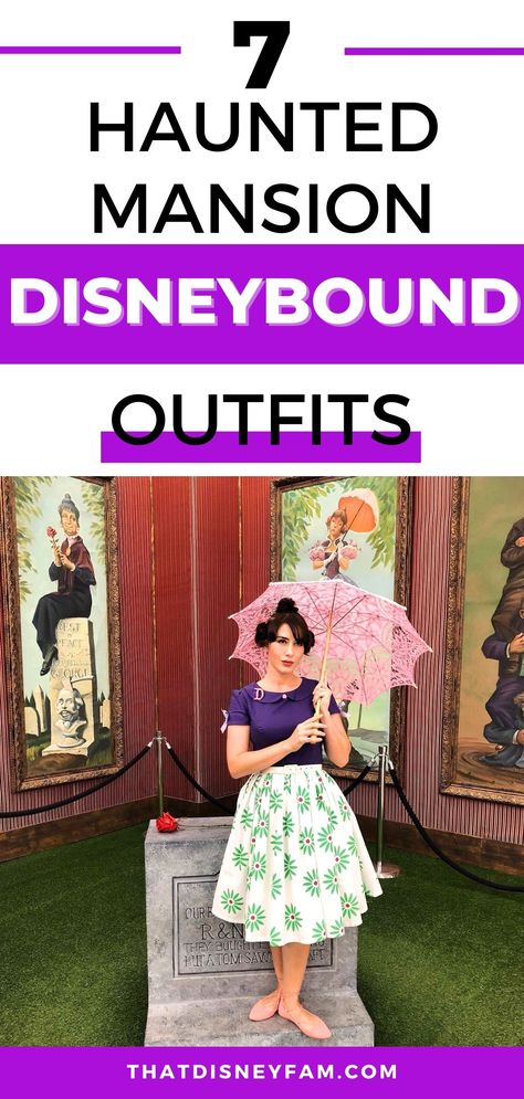 haunted mansion disneybound outfit ideas Disneybound Costumes Halloween, Disneybound Outfits Villains, Madame Leota Disneybound, Haunted Mansion Costumes Diy, Haunted Mansion Tightrope Walker Costume, Mnsshp Outfit Ideas, Haunted Mansion Disney Outfit, Disney Bounding Haunted Mansion, Diy Haunted Mansion Costume