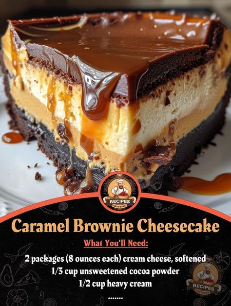 Caramel Brownie Cheesecake, Heavy Cream Recipes, Chef Bobby Flay, Cheesecake Ingredients, Brownie Cheesecake, Caramel Brownies, Bobby Flay, Cheesecake Brownies, Cream Recipes