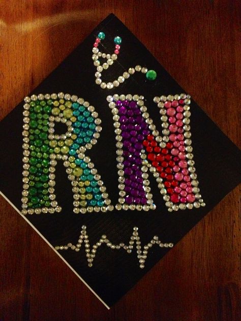 Graduation cap! So bedazzled! Graduation Cap Designs Respiratory, Decorated Graduation Caps Nursing, Badazzel Grad Cap, Critical Care Nurse Graduation Cap, Registered Nurse Graduation Cap, Nurses Life, Nursing Major, Graduation Hats, Nurse Jackie