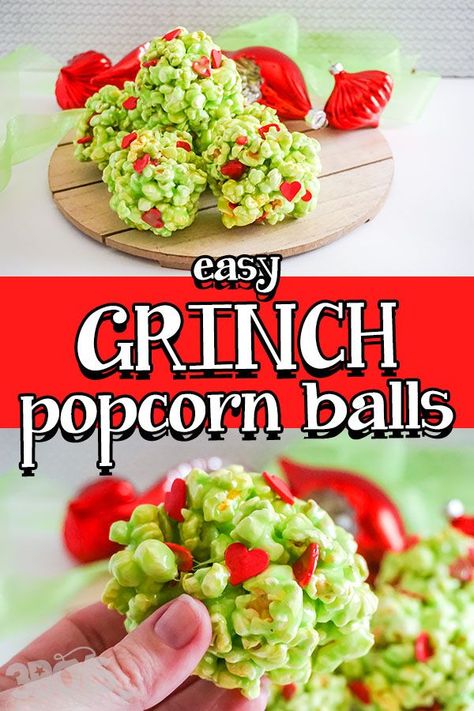 This Grinch Popcorn Balls Recipe is a fast and easy Grinch-themed recipe to make for any holiday party or Christmas movie night. It’s packed full of flavor but only takes a handful of ingredients that you likely have at home. #popcornballs #grinchmas #3boysandadog Blue Puppy Chow, Christmas Popcorn Balls, Grinch Popcorn Recipe, Christmas Popcorn Recipes, Chex Muddy Buddies Recipe, Grinch Popcorn, Puppy Chow Recipe, Popcorn Balls Recipe, Popcorn Recipes Easy