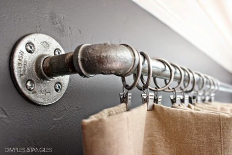 Industrial Diy Decoration, Industrial Diy Decoration Ideas, Diy Industrial Home Decor, Industrial Curtain Rod, Industrial Curtains, Diy Curtain Rods, Industrial Home Design, Ikea Curtains, Vintage Industrial Decor