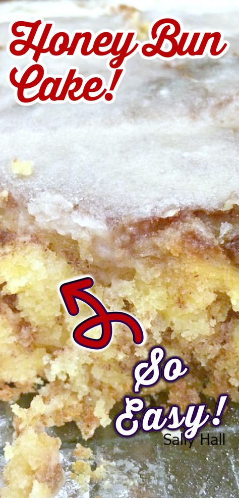 Honeybun Cake Recipe, Cinnamon Bun Cake, Brown Sugar Cake, Cherry And Almond Cake, Homemade Yellow Cake, Coconut Poke Cakes, Honey Bun Cake, Brown Sugar Cakes, Bun Cake